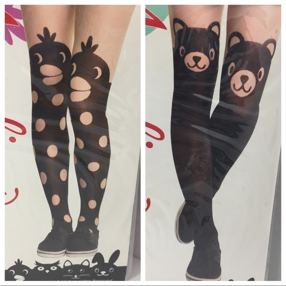 𝅺angelina Animal Faux Thigh Hi Pantyhose Bird Bear